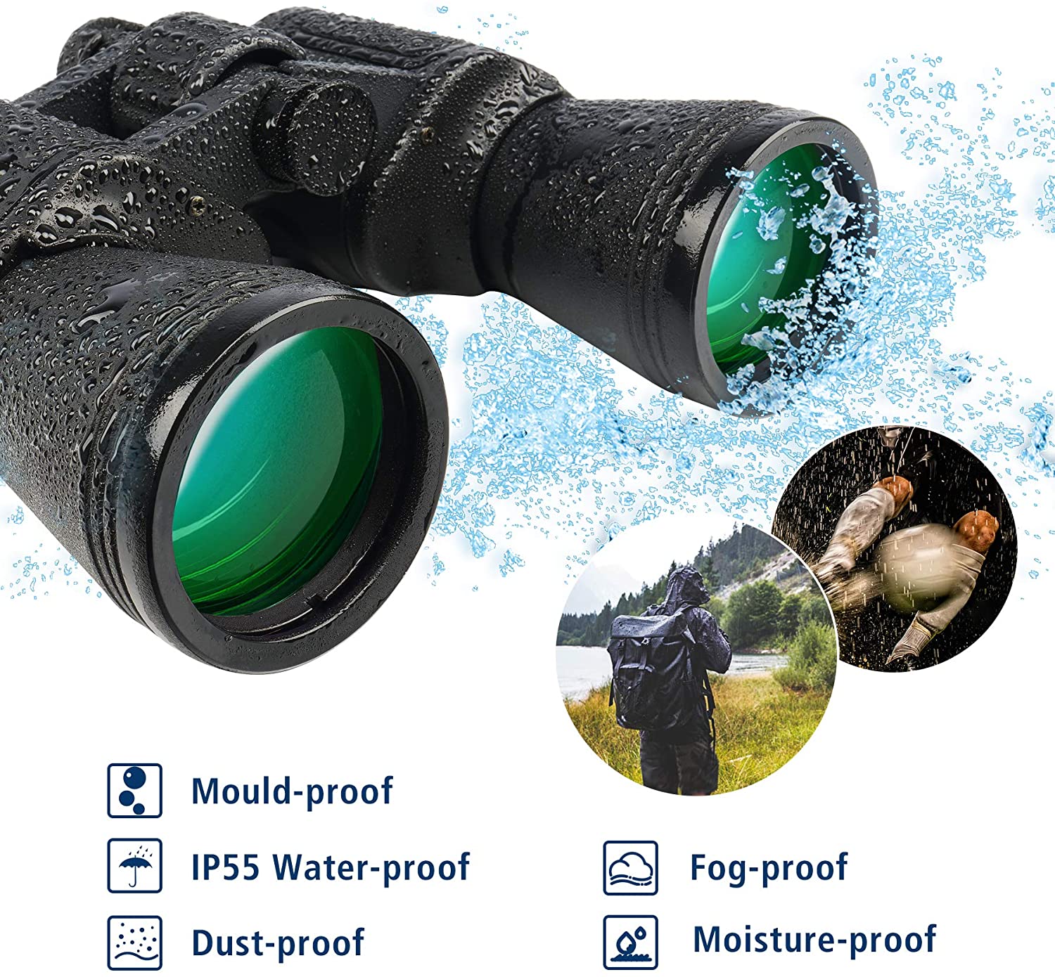 20x50 High Power Binoculars for Adults with Low Light Night Vision, Compact Waterproof Binoculars for Bird Watching Hunting Travel Football Games Stargazing with Carrying Case and Strap