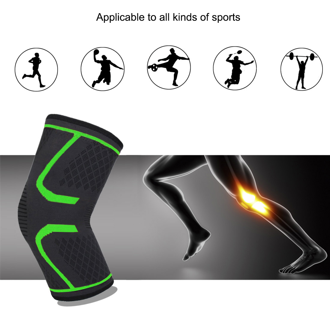 UncleHu Knee Compression Sleeve Support for Sports Protective Prevent Slippery Green