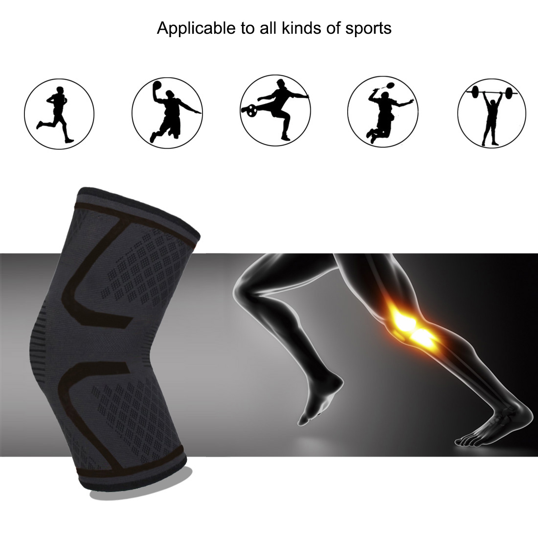 UncleHu Knee Compression Sleeve Support for Sports Protective Prevent Slippery Black