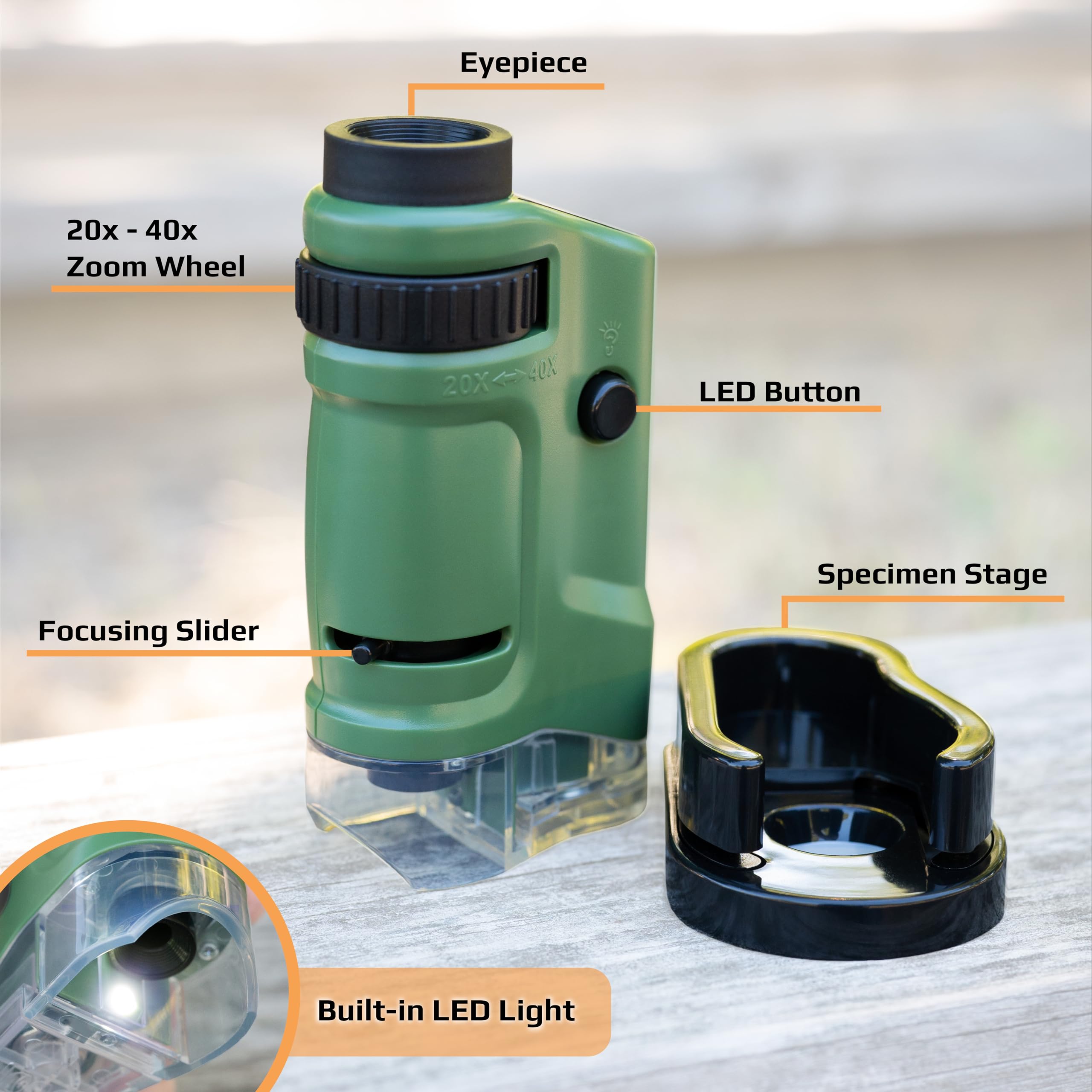 UncleHu MicroBrite 20x-40x Zoom LED Lighted Pocket Microscope (MM-24)