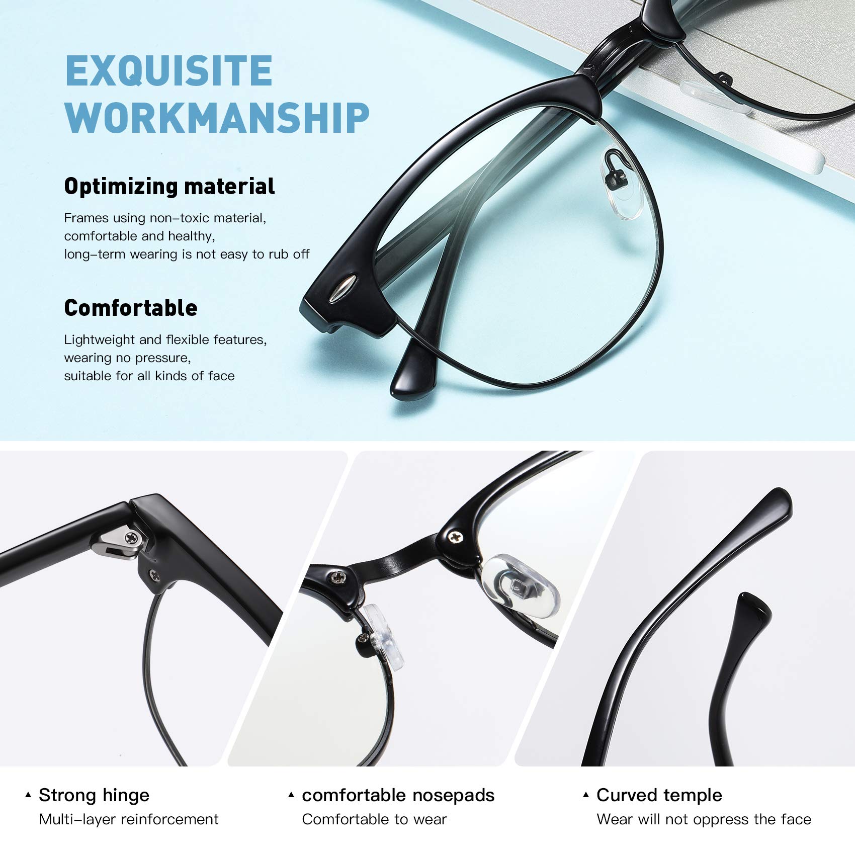 UncleHu Blue Light Blocking Glasses Retro Semi Rimless UV400 Clear Lens Computer Eyewear For Men Women