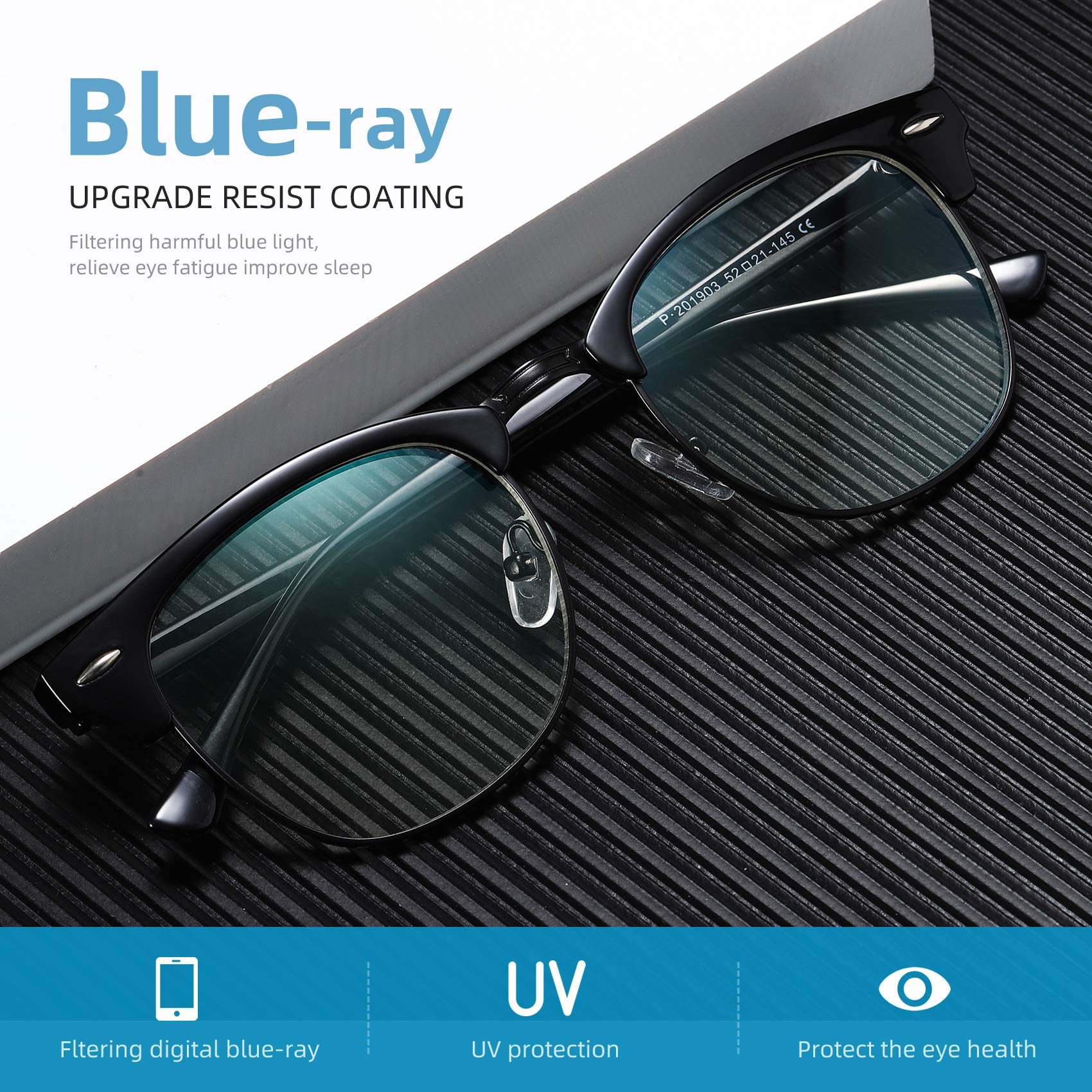 UncleHu Blue Light Blocking Glasses Retro Semi Rimless UV400 Clear Lens Computer Eyewear For Men Women