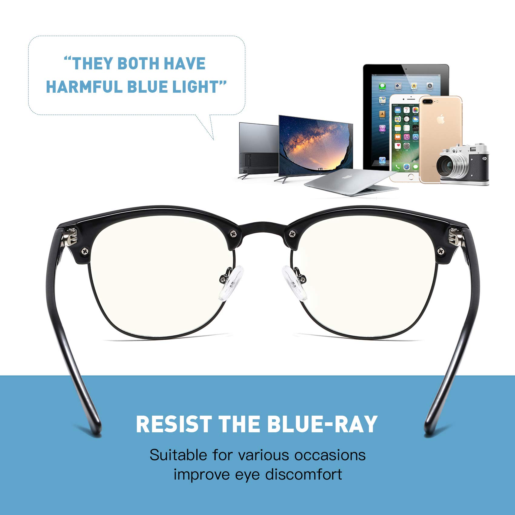 UncleHu Blue Light Blocking Glasses Retro Semi Rimless UV400 Clear Lens Computer Eyewear For Men Women