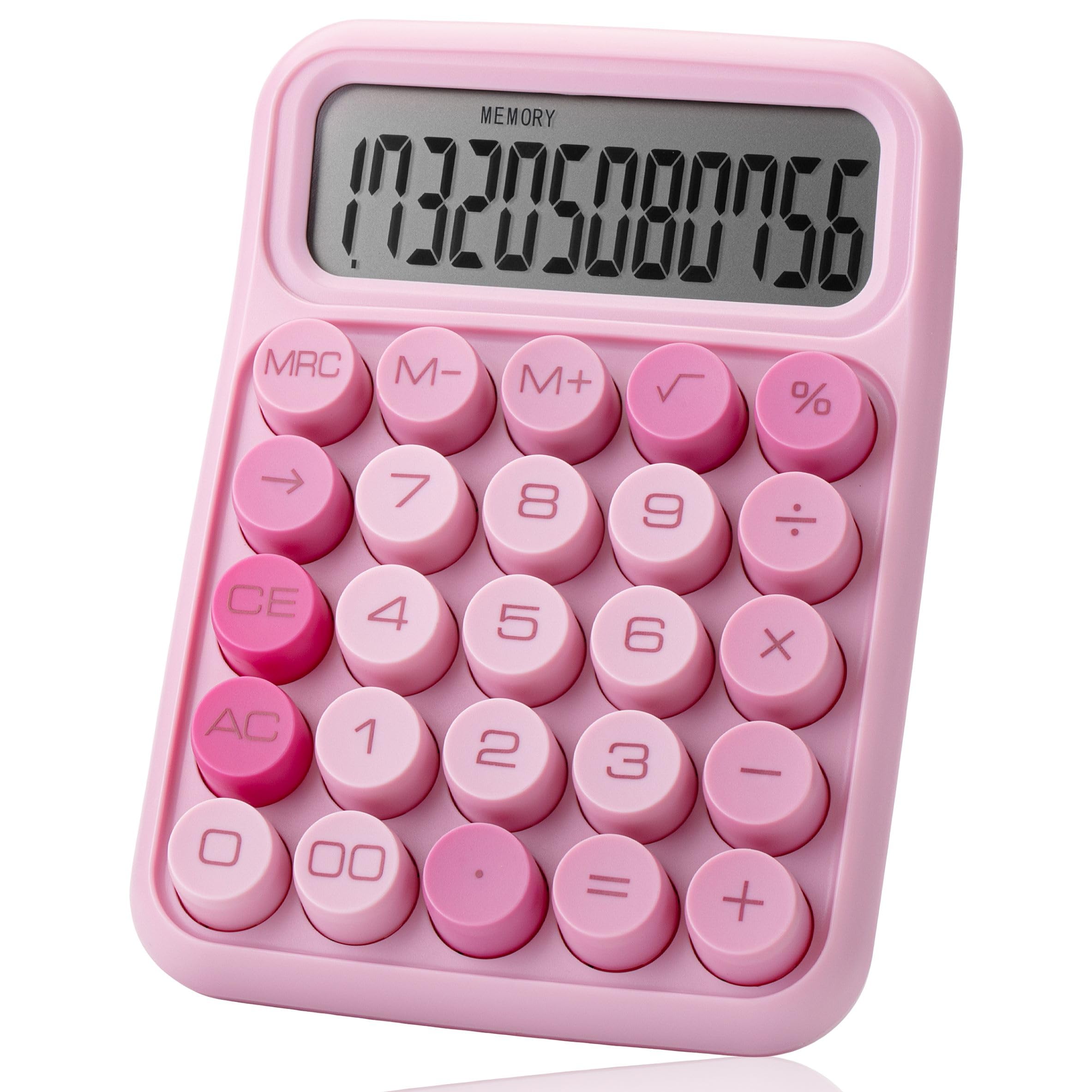 UncleHu Mechanical Switch Calculator, 12 Digits, Large LCD Display, Pink Calculator Big Buttons, Mechanical Calculator, Calculators Desktop Calculator, Cute Calculator, Aesthetic Calculator Pink