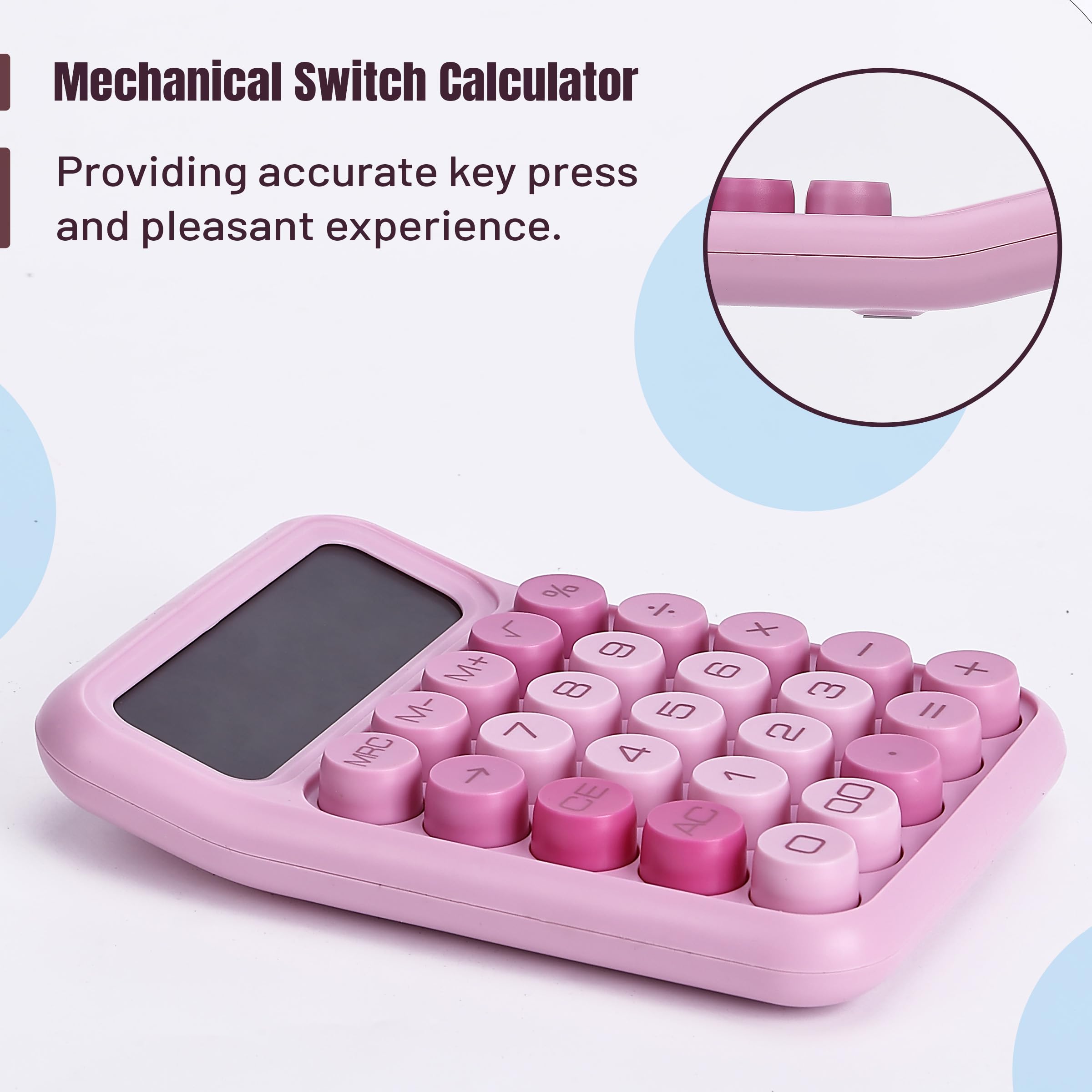 UncleHu Mechanical Switch Calculator, 12 Digits, Large LCD Display, Pink Calculator Big Buttons, Mechanical Calculator, Calculators Desktop Calculator, Cute Calculator, Aesthetic Calculator Pink