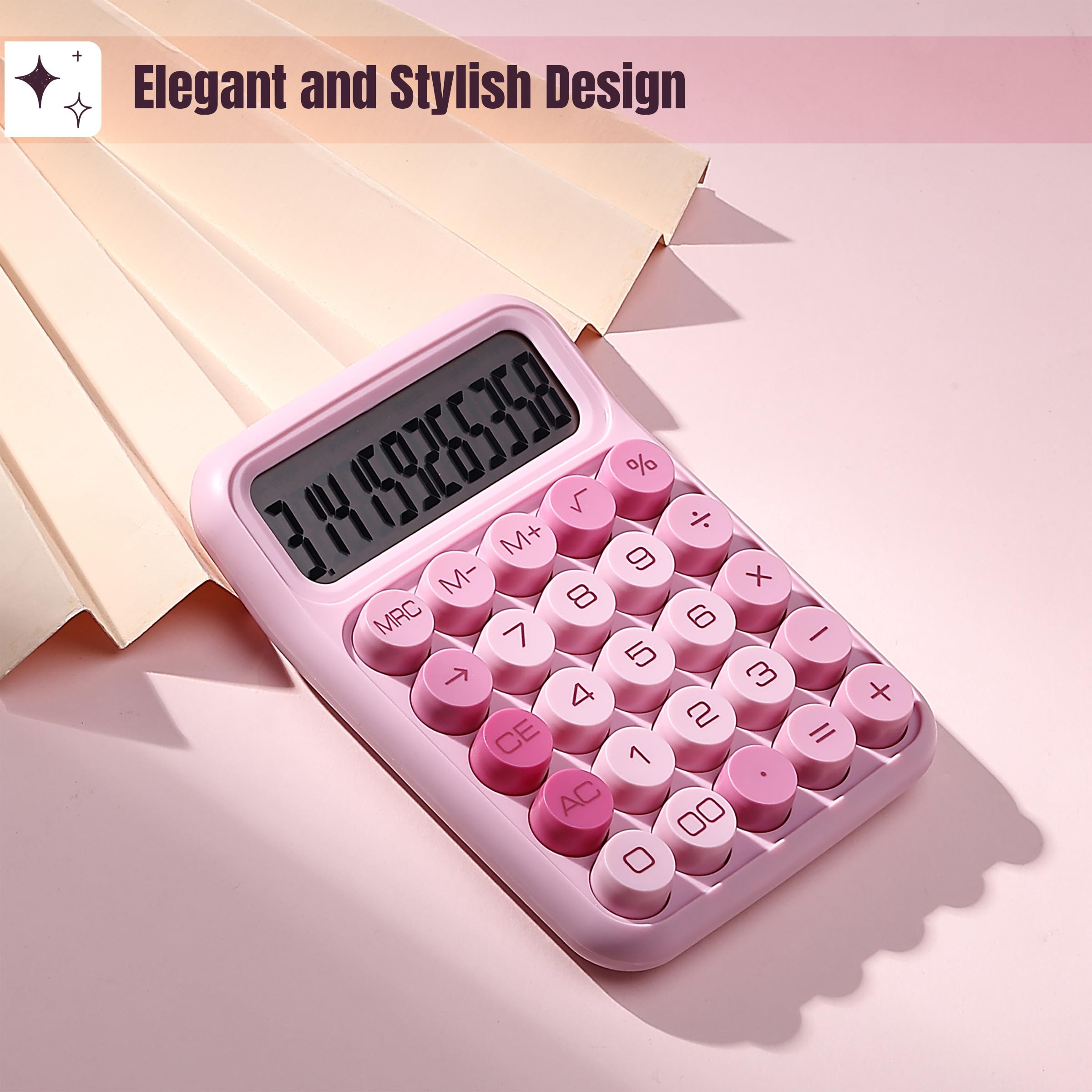 UncleHu Mechanical Switch Calculator, 12 Digits, Large LCD Display, Pink Calculator Big Buttons, Mechanical Calculator, Calculators Desktop Calculator, Cute Calculator, Aesthetic Calculator Pink