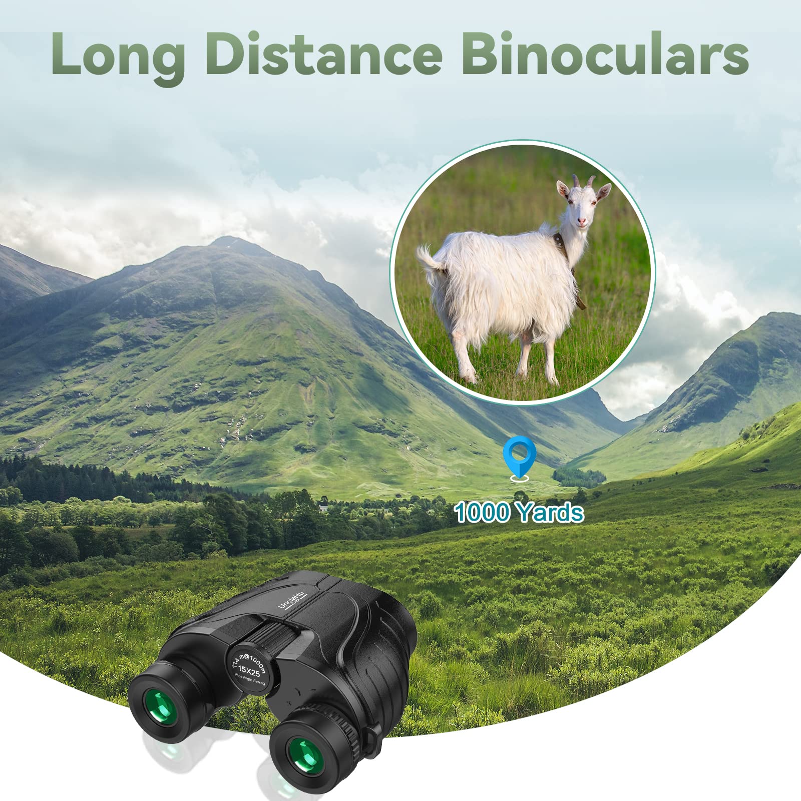 UncleHu 15x25 Compact Binoculars for Kids and Adults, Small High Power Binoculars with Large Eyepiece and Clear Vision for Bird Watching Hunting Travel Outdoor Sports with Carrying Case and Neck Strap