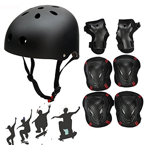 Unclehu Adjustable Skateboard Skate Helmet with Protective Gear Knee Pads Elbow Pads Wrist Pads for Youth Outdoor Sports,Kid's Protective Gear Set