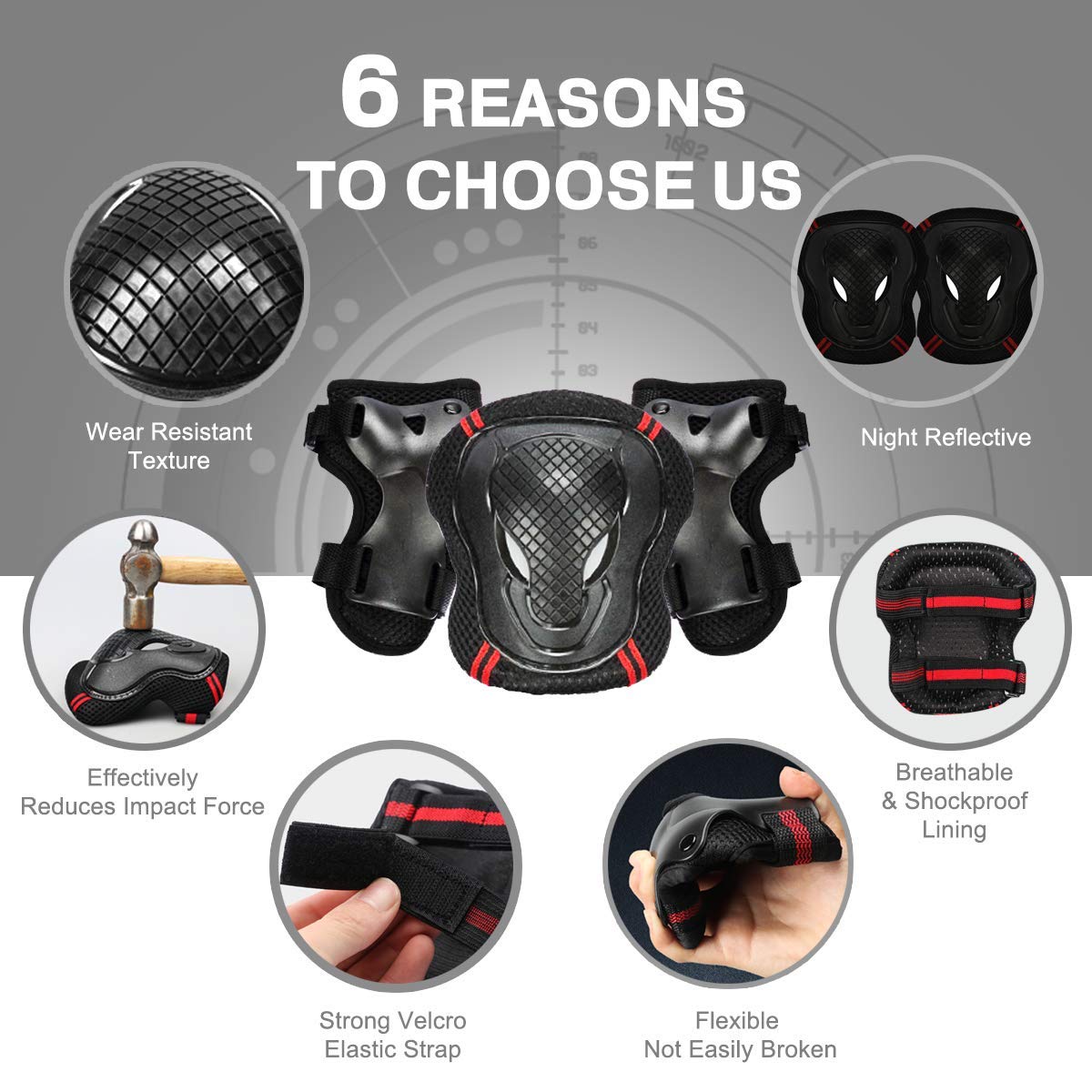 Unclehu Adjustable Skateboard Skate Helmet with Protective Gear Knee Pads Elbow Pads Wrist Pads for Youth Outdoor Sports,Kid's Protective Gear Set