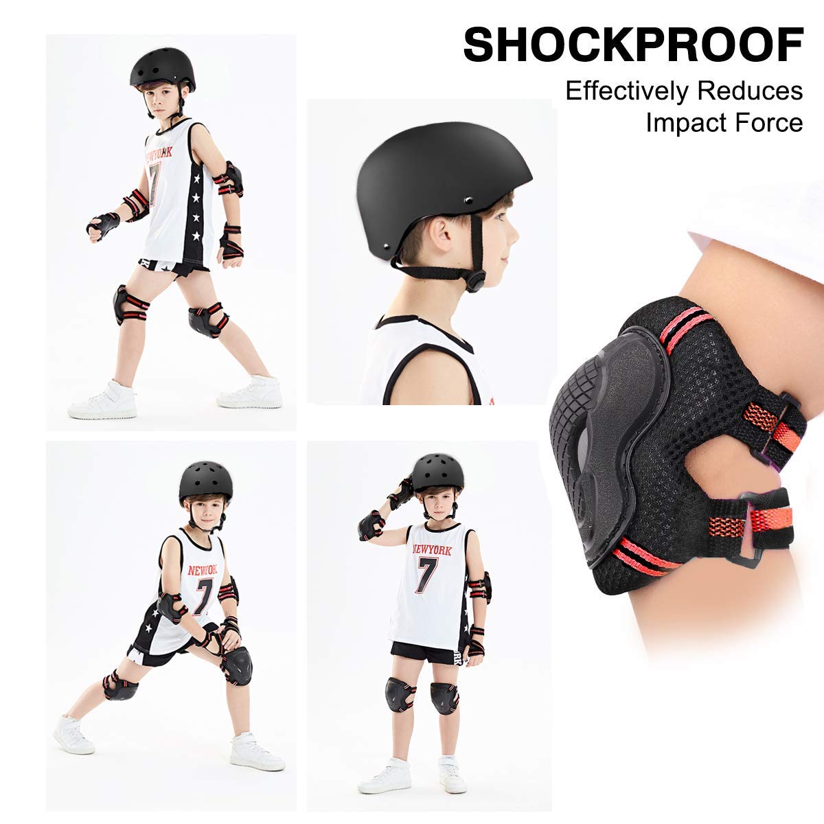 Unclehu Adjustable Skateboard Skate Helmet with Protective Gear Knee Pads Elbow Pads Wrist Pads for Youth Outdoor Sports,Kid's Protective Gear Set