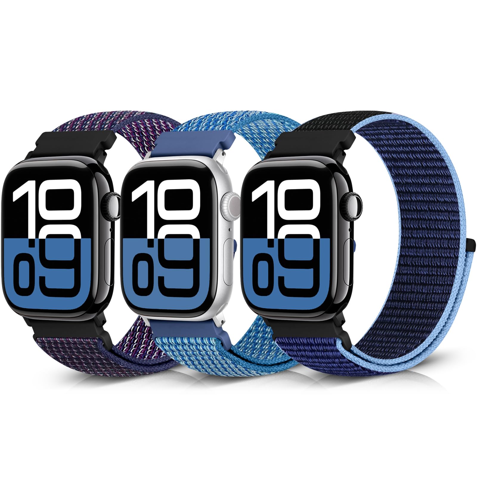 Unclehu Nylon Sport Bands Compatible with Apple Watch Band 49mm 45mm 46mm 44mm 42mm 41mm 40mm 38mm Women Men, Adjustable Sport Solo Loop Bands for iWatch Series 10 9 8 7 6 5 4 3 SE Ultra 2 1, 3 Pack