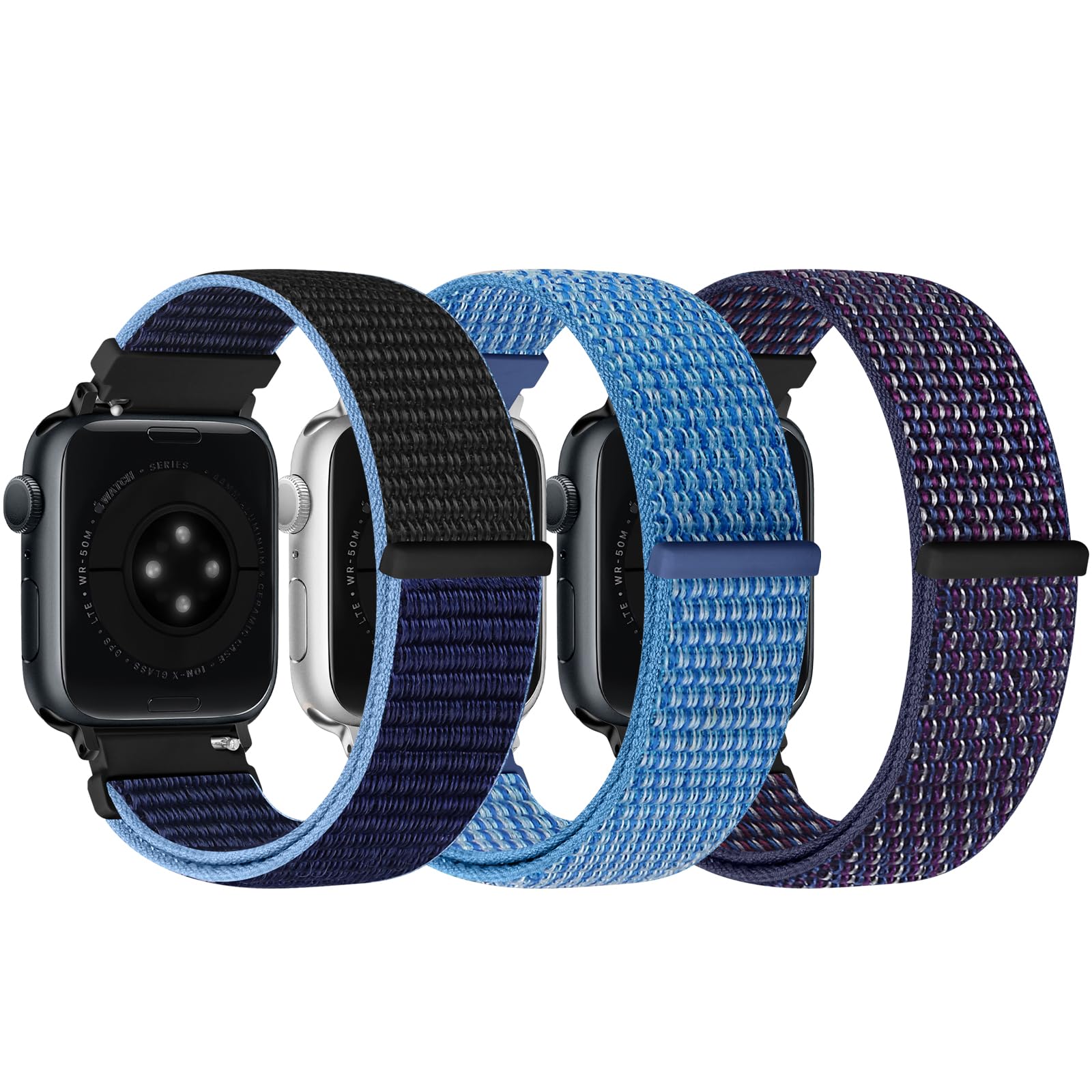 Unclehu Nylon Sport Bands Compatible with Apple Watch Band 49mm 45mm 46mm 44mm 42mm 41mm 40mm 38mm Women Men, Adjustable Sport Solo Loop Bands for iWatch Series 10 9 8 7 6 5 4 3 SE Ultra 2 1, 3 Pack