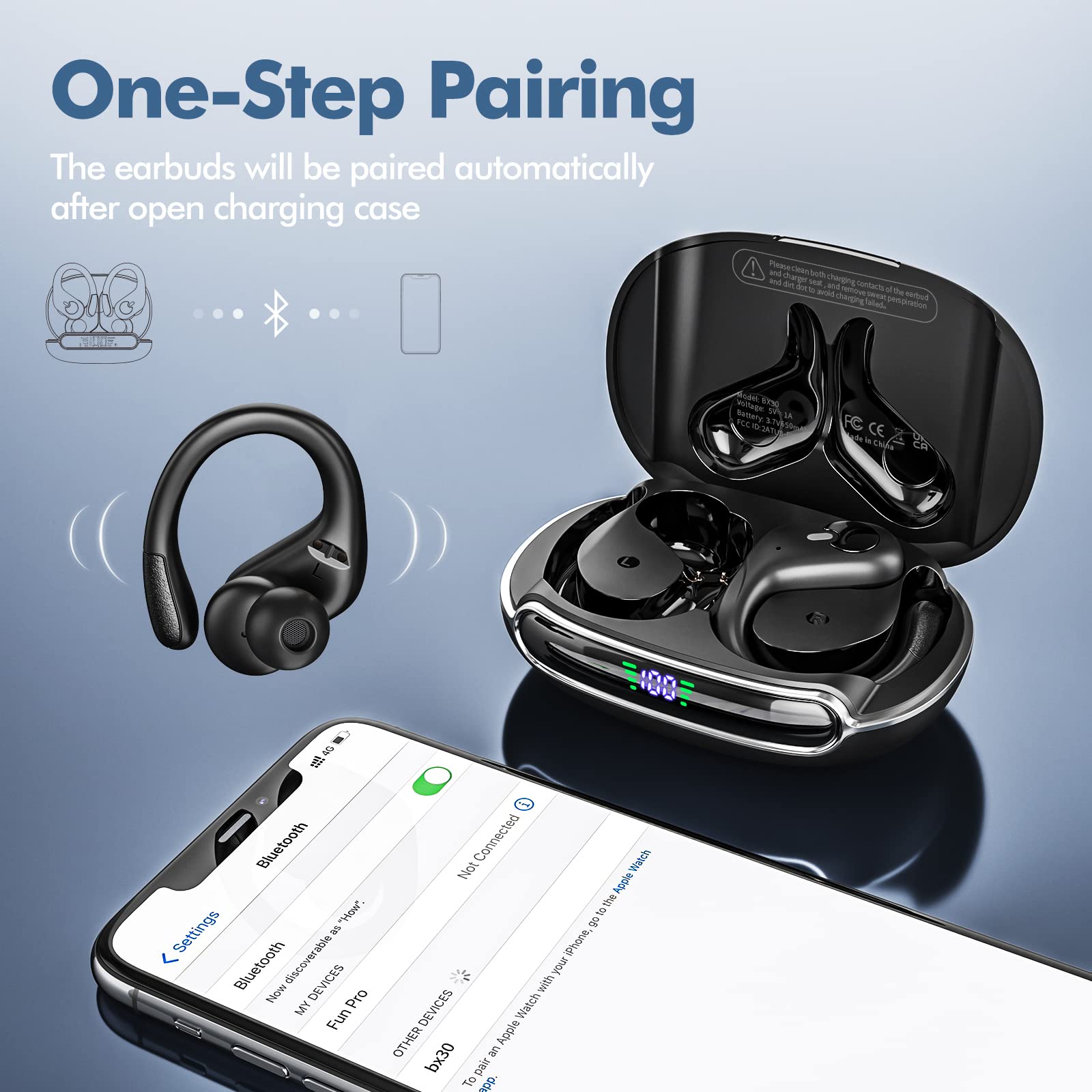 UncleHu Wireless Earbuds, Bluetooth Headphones 5.3 HiFi Stereo Ear Buds, 80H Bluetooth Earbuds with Dual LED Display Charging Case, IPX7 Waterproof Earphones for Android iOS Black